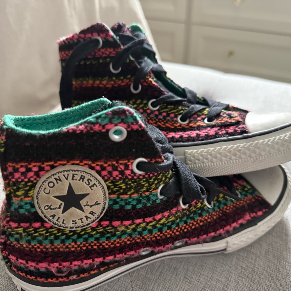 Converse Kids' Striped High-Top Sneakers - Black, Pink, Green